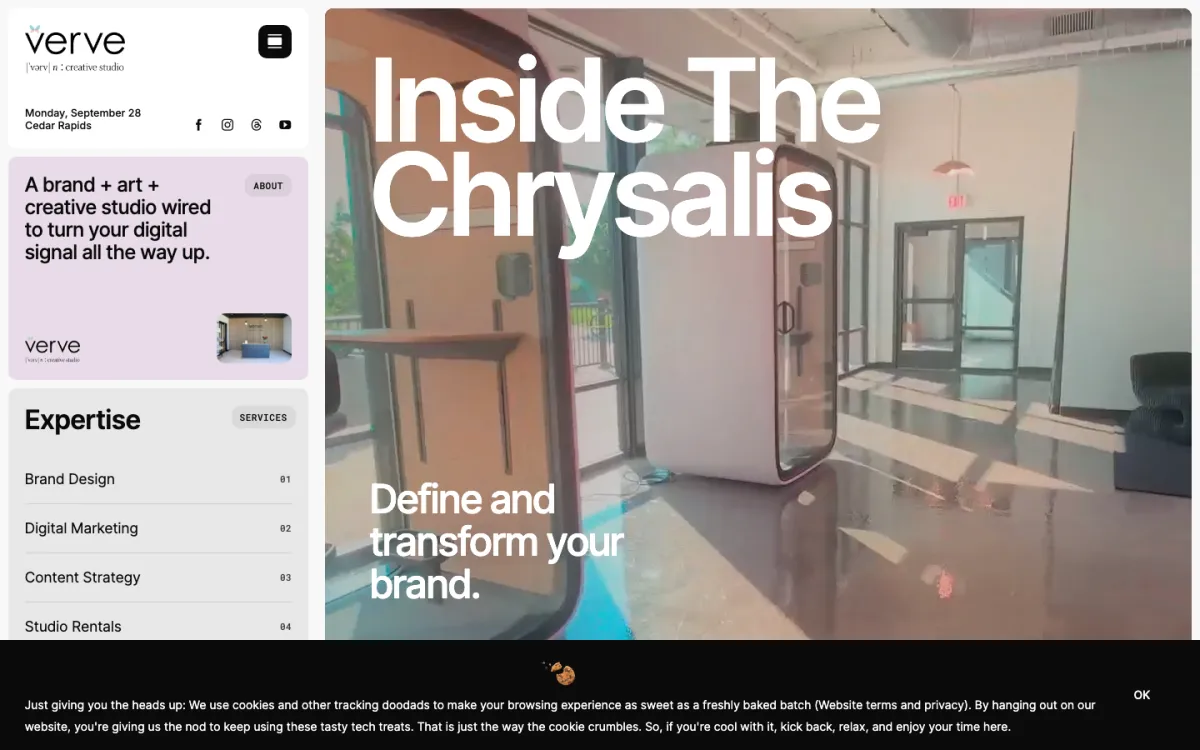 Verve Creative Studio homepage, captured September 28, 2026